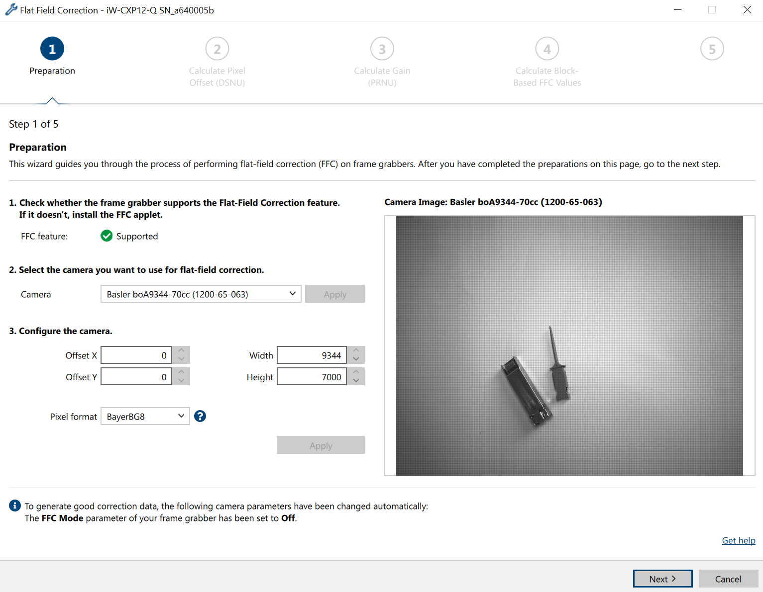 pylon Viewer: FFC Settings