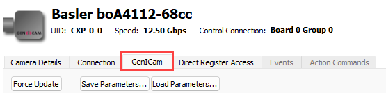 GenICam 탭 GenICam 탭
