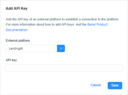 API 키 추가 대화 상자