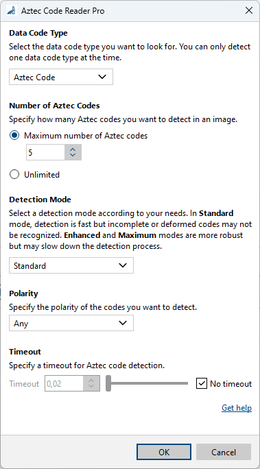 Aztec Code Reader Pro vTool 설정