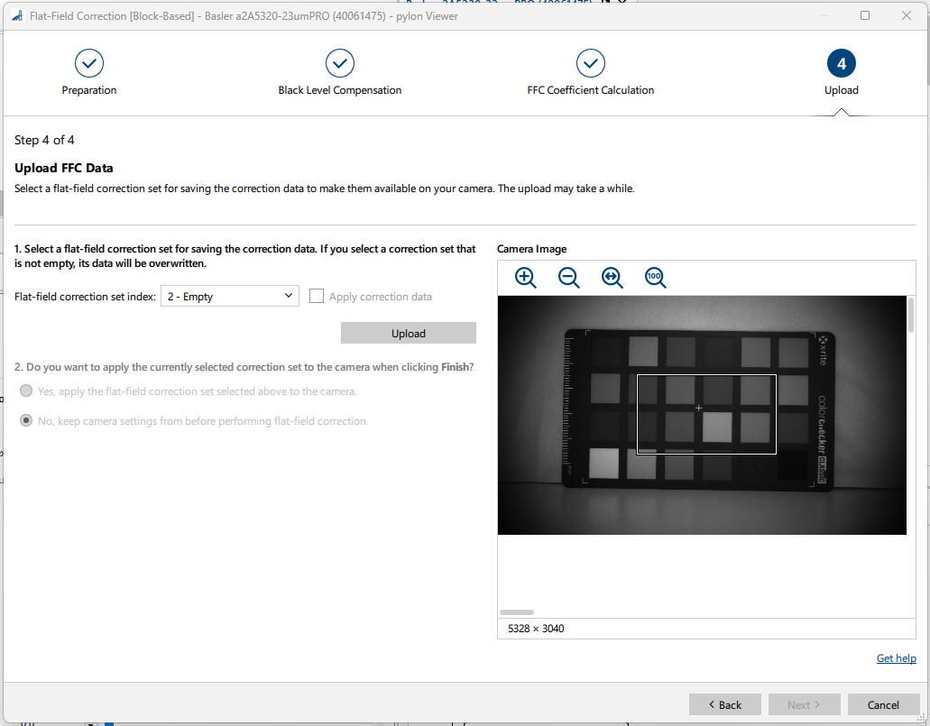 Block-Based Flat-Field Correction Wizard의 Step 4