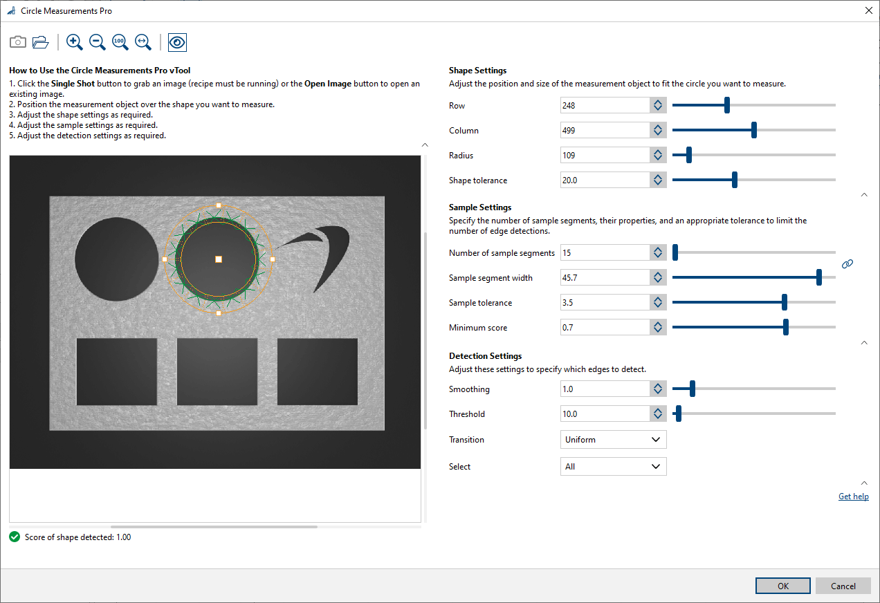 Circle Measurements Pro vTool 설정 Circle Measurements Pro vTool 설정