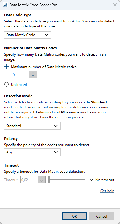 Data Matrix Code Reader Pro vTool 설정