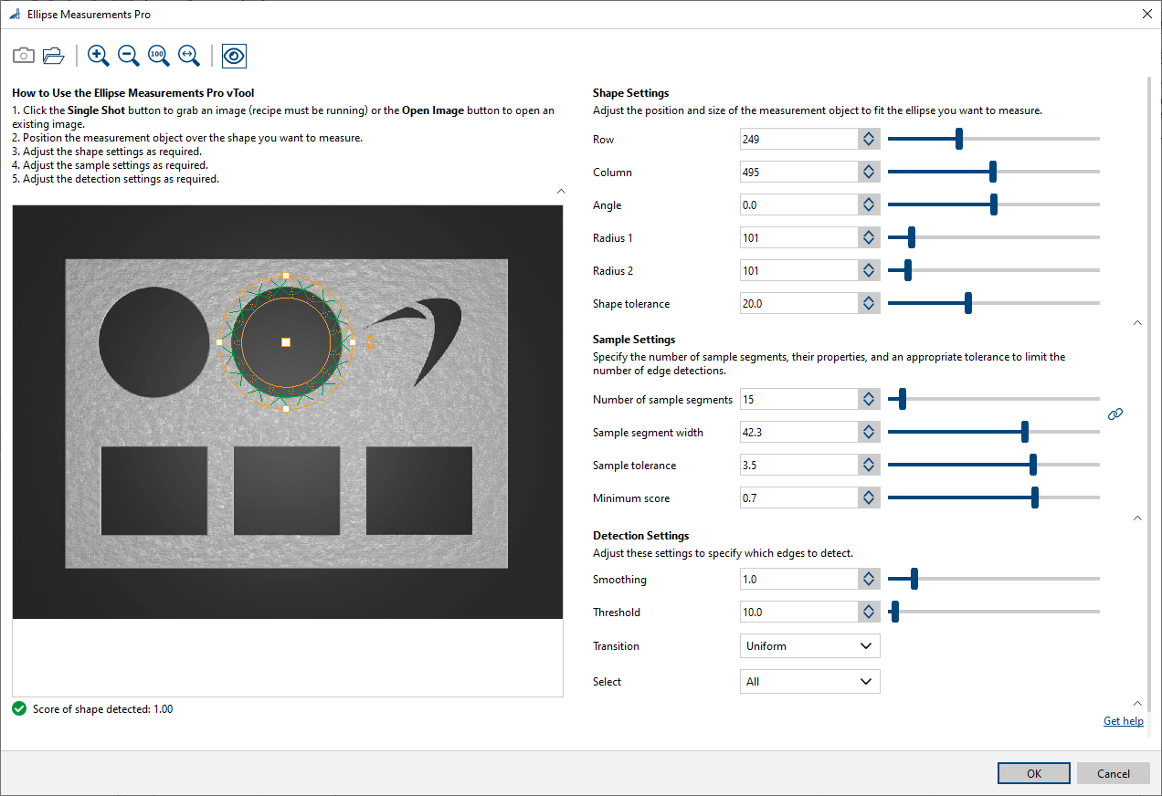 Ellipse Measurements Pro vTool 설정