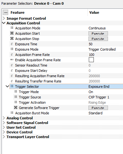 TriggerControlled Exposure End Exposure Mode 활성화 TriggerControlled Exposure End Exposure Mode 활성화