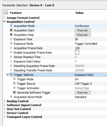 TriggerControlled Exposure Start Exposure Mode 활성화 TriggerControlled Exposure Start Exposure Mode 활성화