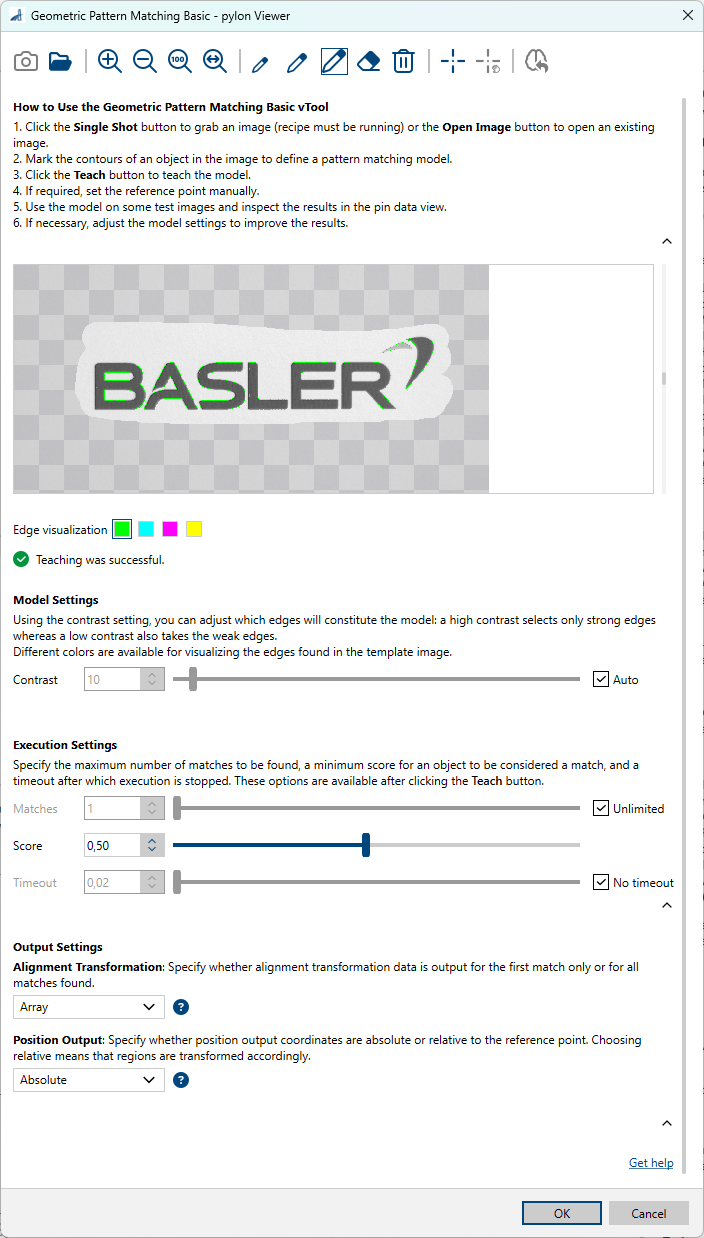 Geometric Pattern Matching vTool 기본 설정
