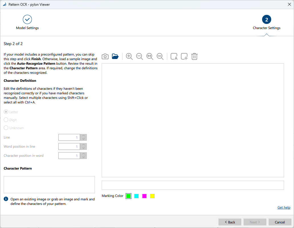 Pattern OCR vTool 문자 설정 페이지