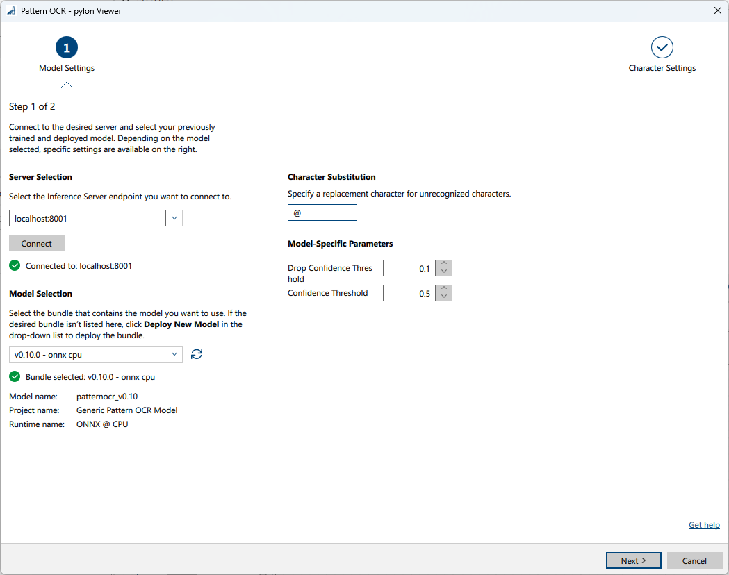 Pattern OCR vTool Settings