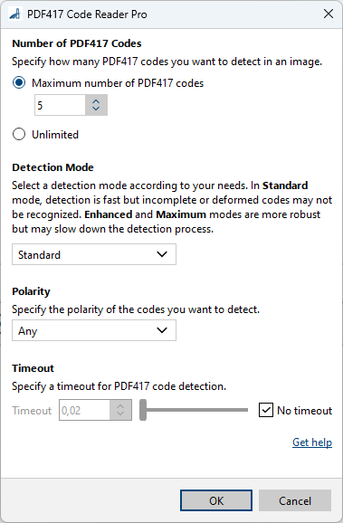 PDF417 Code Reader Pro vTool 설정