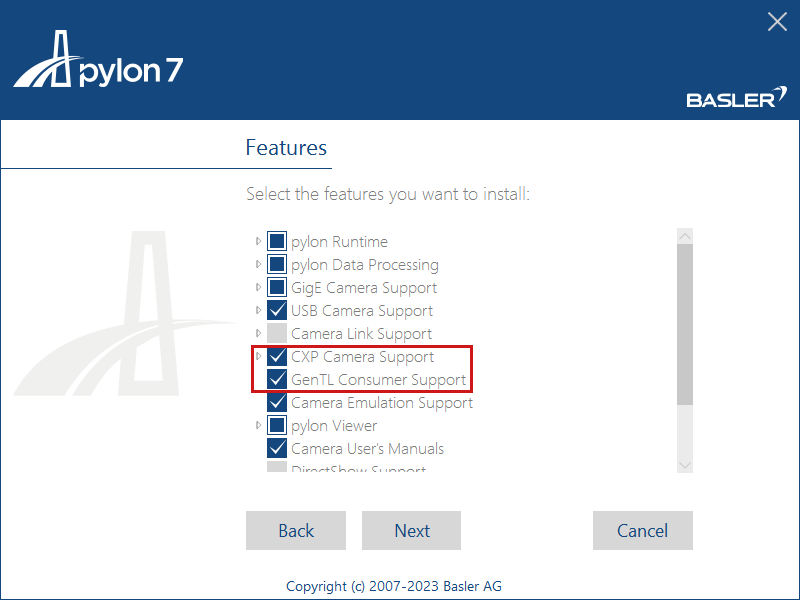 pylon Software Suite 설치: 기능