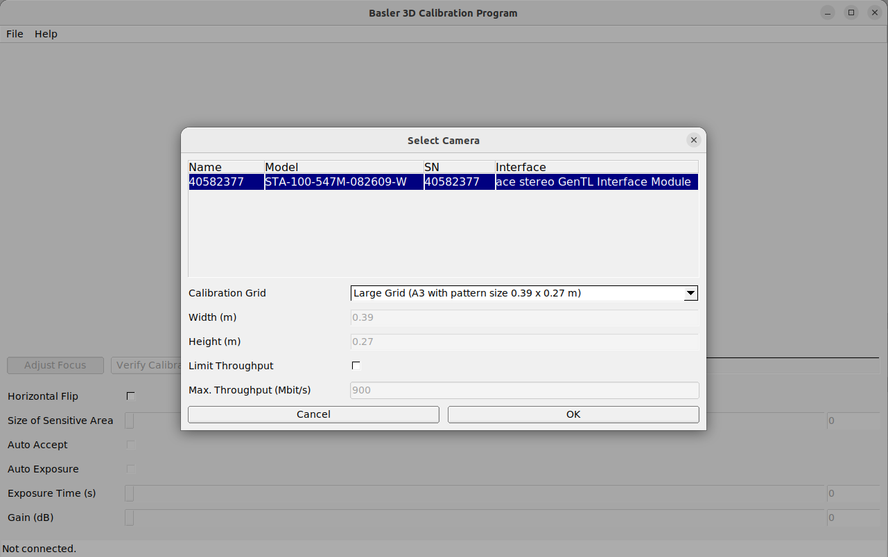 Stereo Calibration Tool - Select Camera Dialog Stereo Calibration Tool - Select Camera Dialog