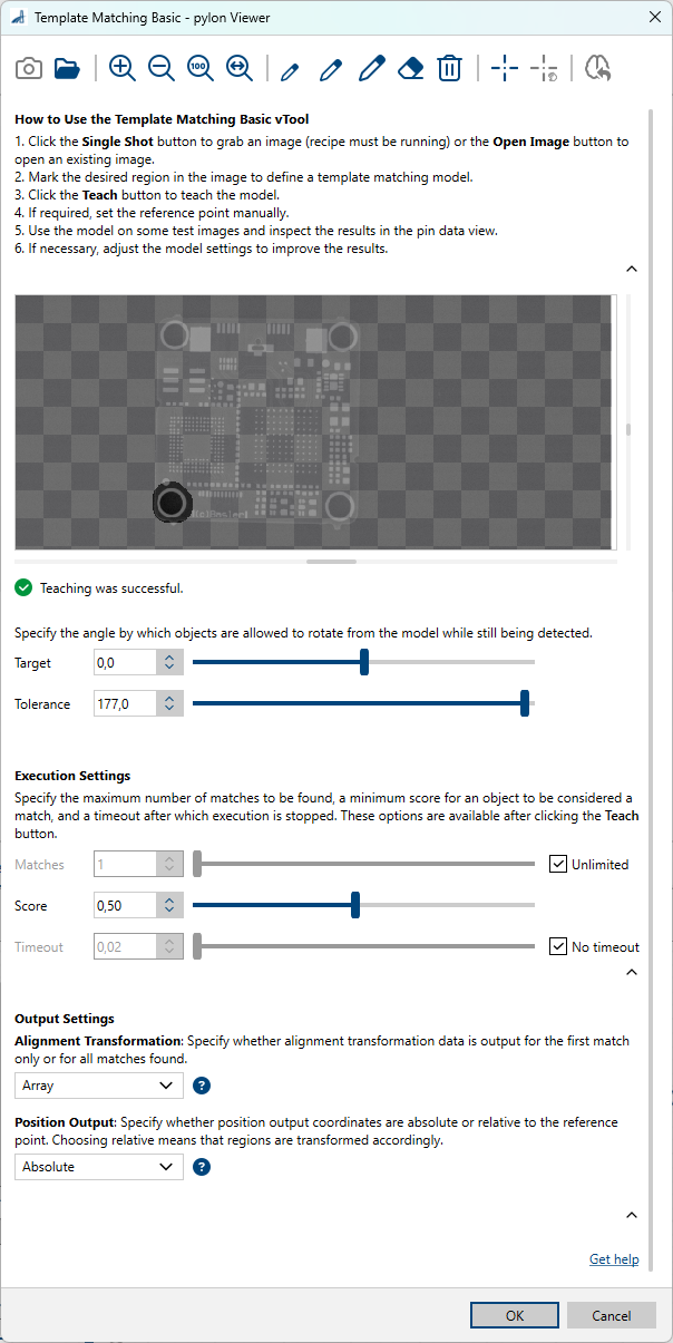 Template Matching Basic vTool Settings