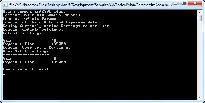 ParametrizeCamera_UserSets Sample Code ParametrizeCamera_UserSets Sample Code