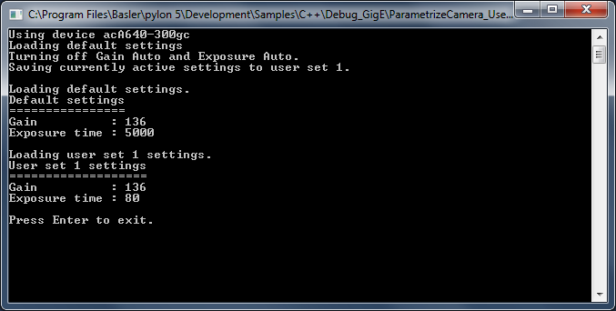 ParametrizeCamera_UserSets Sample Code ParametrizeCamera_UserSets Sample Code