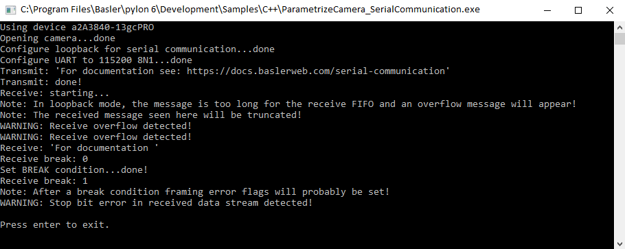 ParametrizeCamera_SerialCommunication Sample Code ParametrizeCamera_SerialCommunication Sample Code