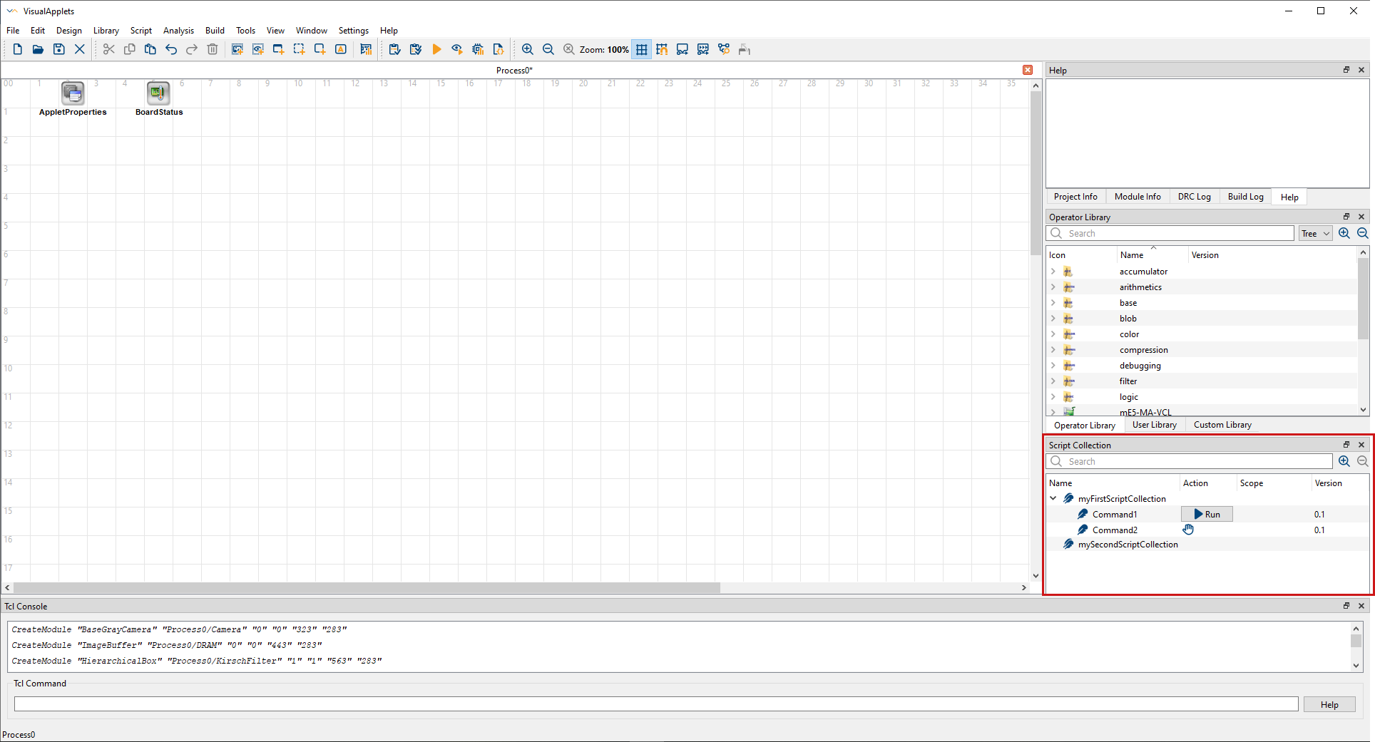 VisualApplets 프로그램 창의 Script Collection