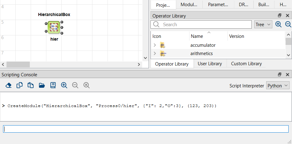 CreateModule 명령어: 입력 포트 2개, 출력 포트 3개를 가진 계층적 박스 예시 CreateModule 명령어: 입력 포트 2개, 출력 포트 3개를 가진 계층적 박스 예시